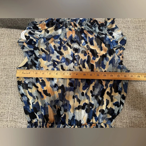 TCEC Animal Print Dress High Neck Smocked Waist Tiered Hem Back Keyhole Sz M - Picture 12 of 13